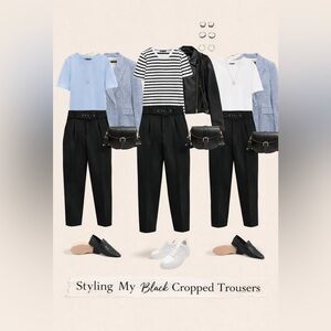 ZARA High Waist Belted Cropped Trousers Black | Size M